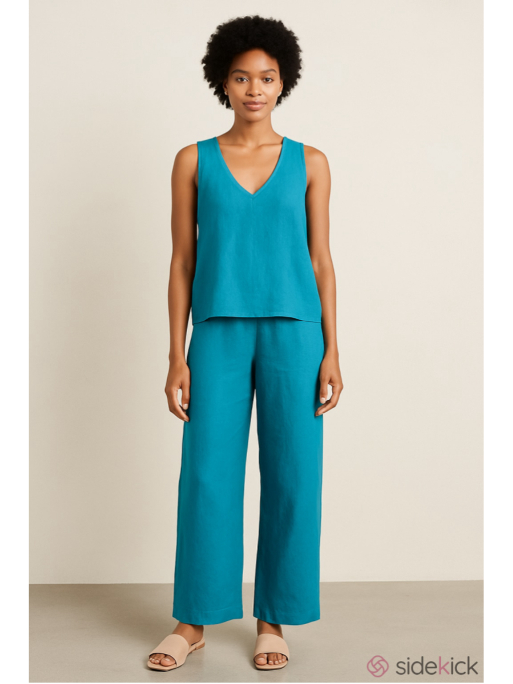 VTG Calvin Klein 100% Silk 2-Piece Lounge Set Tank & Wide Leg Pants Teal M